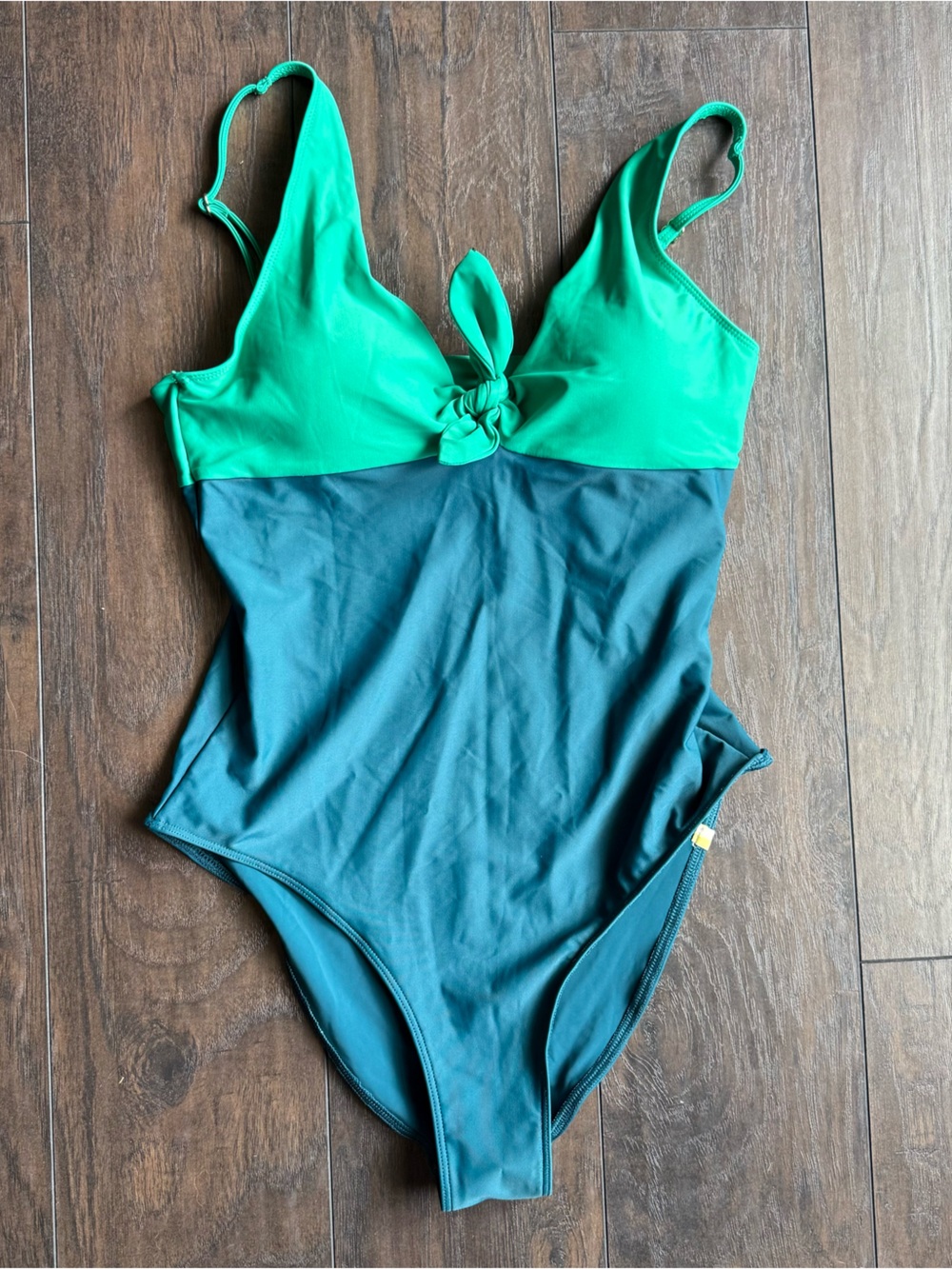 Summer Salt Green Blue Oasis One-Piece Swimsuit with Front Tie Sz 8 Colorblock